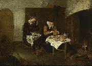 A Couple Having a Meal before a Fireplace